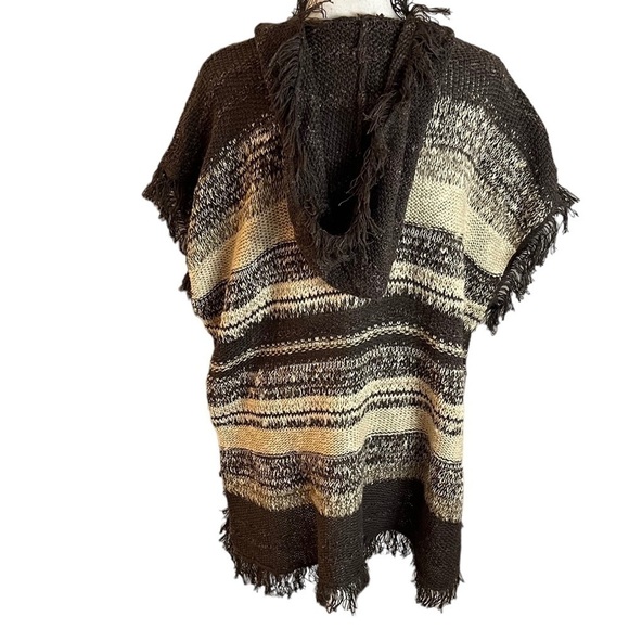 Denim & Supply by Ralph Lauren Tan & Brown Fringed Pullover Sweater Poncho Sz S - Picture 8 of 11